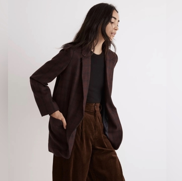 Madewell Larsen Blazer Windowpane Plaid Merlot XS NWOT - Picture 2 of 8